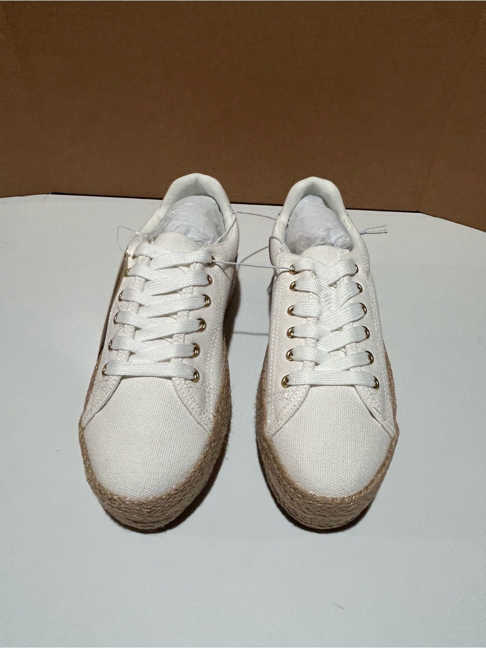 White Canvas Espadrille Platform Sneakers - Women's Casual Lace-Up